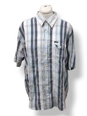O’Neill Mens Short Sleeve Button-Up Shirt Plaid Navy XL